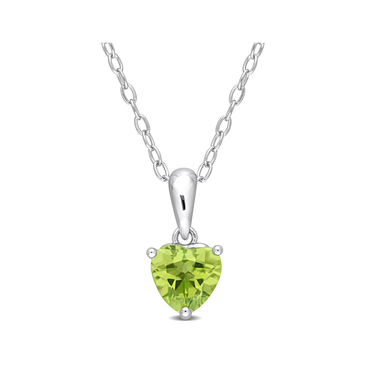 Gem And Harmony 4/5 Carat (ctw) Peridot Heart Solitaire Pendant Necklace in Sterling Silver with Chain